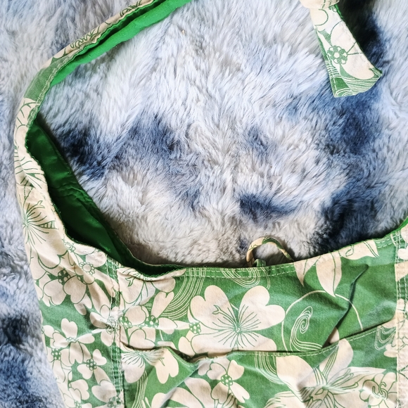 Canvas Green and White Floral Hobo Bag, Farmers Market Bag, Vegetable Bag, Boho - Picture 11 of 12